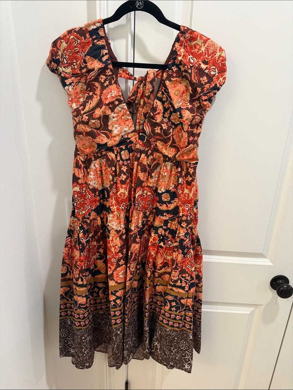 Anthropologie Floral Midi Dress in Brown and Orange